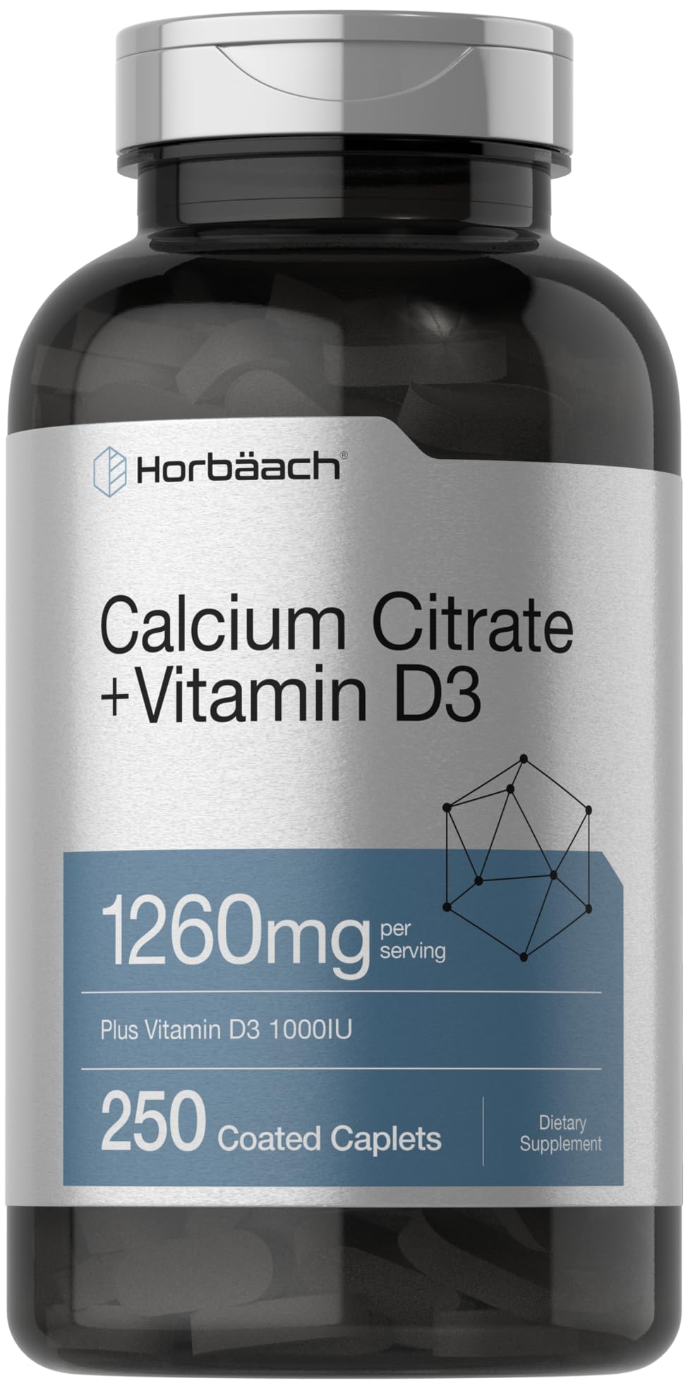 Horbäach Calcium Citrate with Vitamin D3 1260 mg Caplets 250 Count