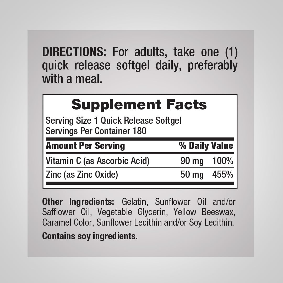 Piping Rock Vitamin C Plus Zinc Softgels 180