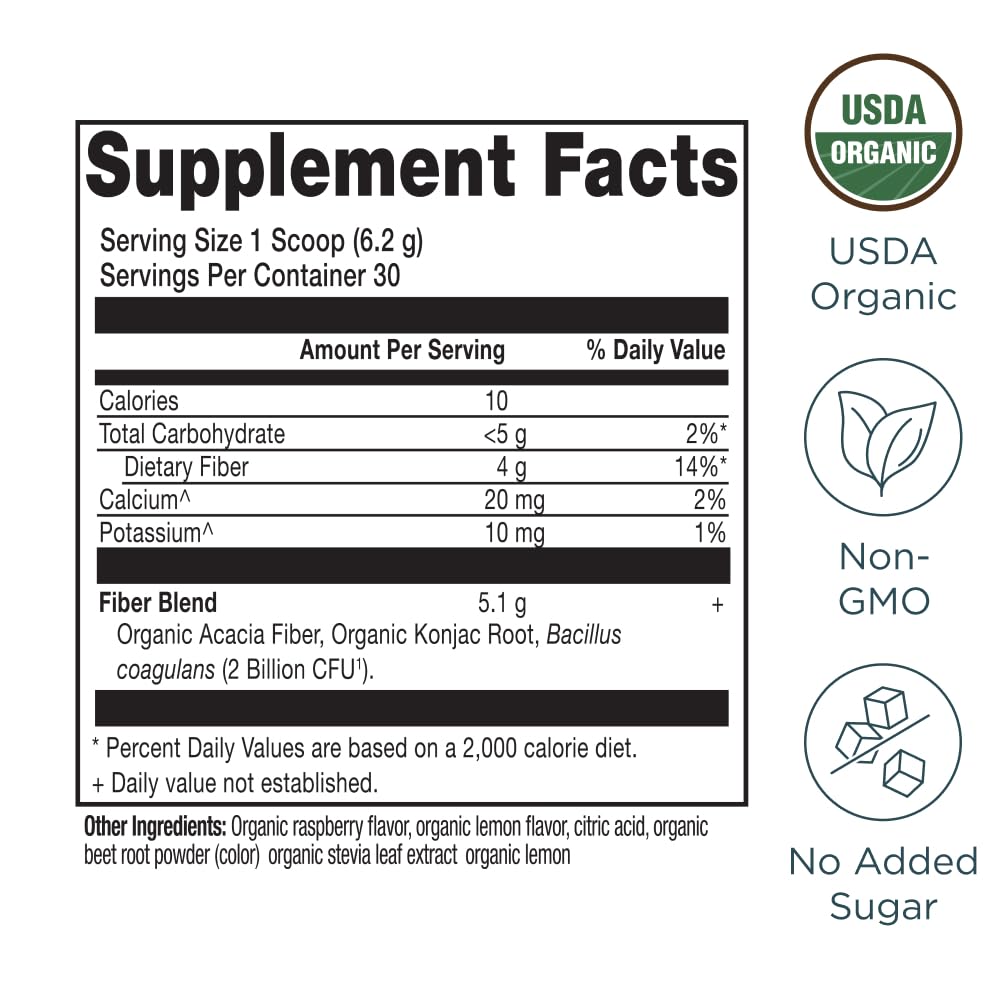 Ancient Nutrition Organic Acacia Fiber Raspberry Lemonade Powder 6.7 Ounce