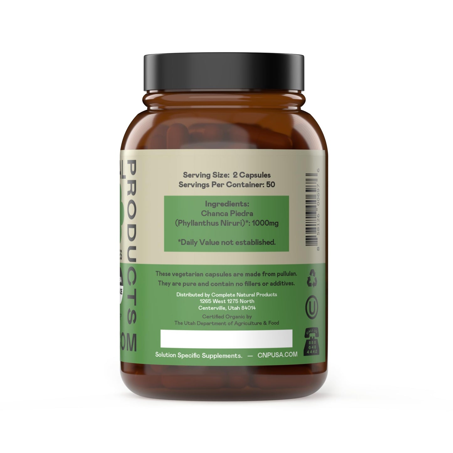 Complete Natural Products Chanca Piedra Organic Capsules 500mg - Phyllanthus Niruri Stonebreaker Extract, Kidney Gallbladder Liver Support, 100 Capsules