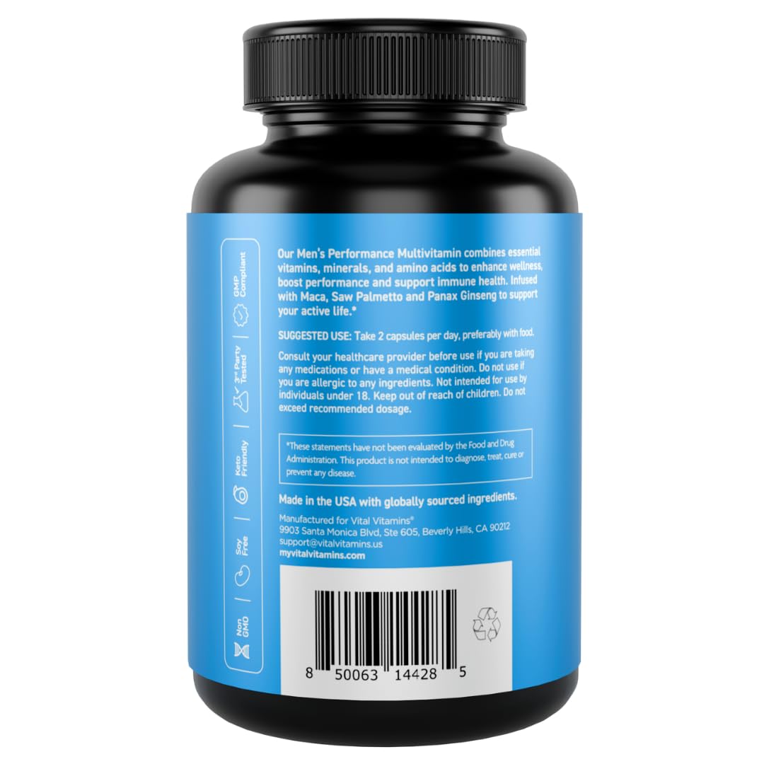 Vital Vitamins Men's Multivitamin Complex for Vitality & Performance Capsules, 60 Count