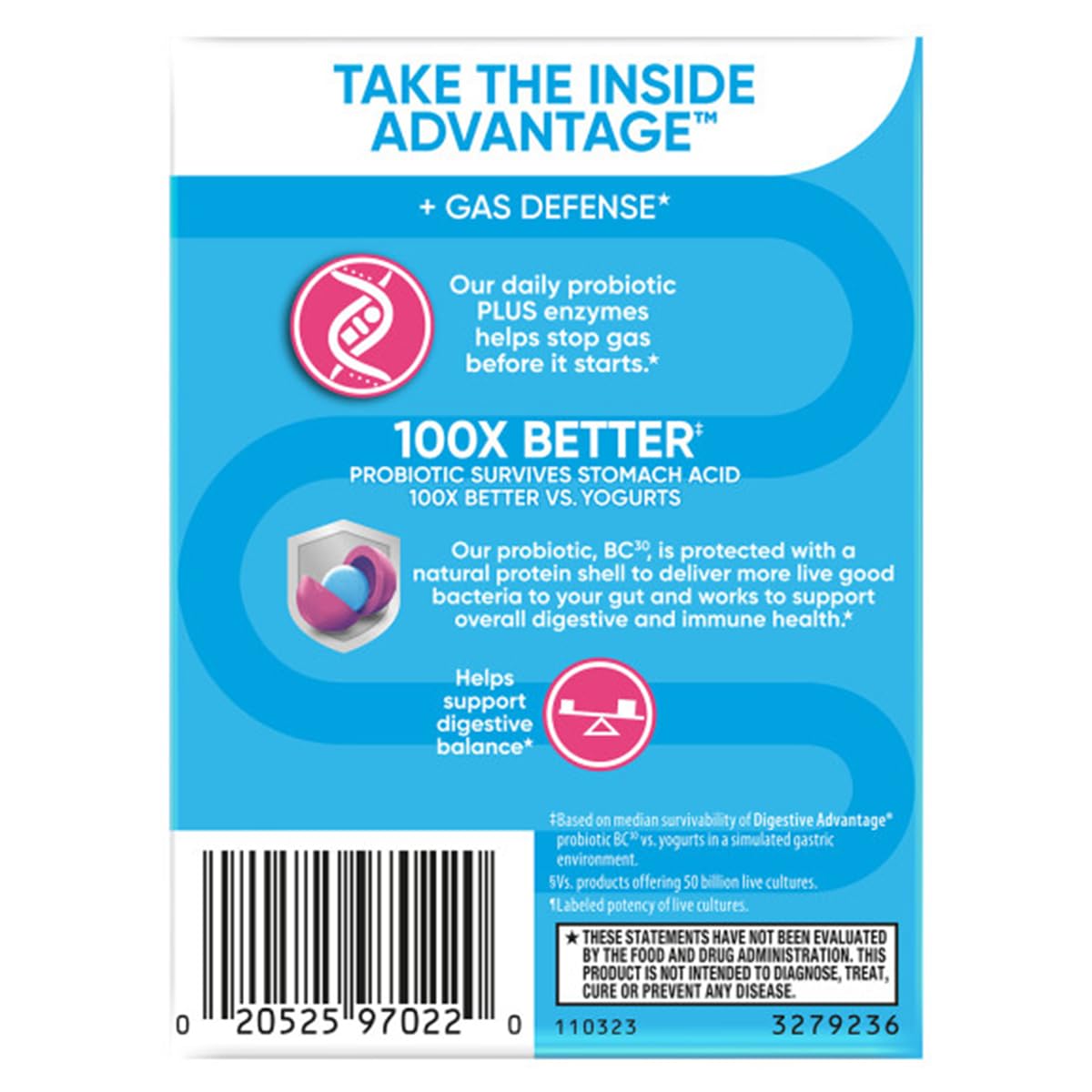 Digestive Advantage Fast Acting Enzymes + Daily Probiotic Prevent Gas & Break Down Food Particles 96 Capsules