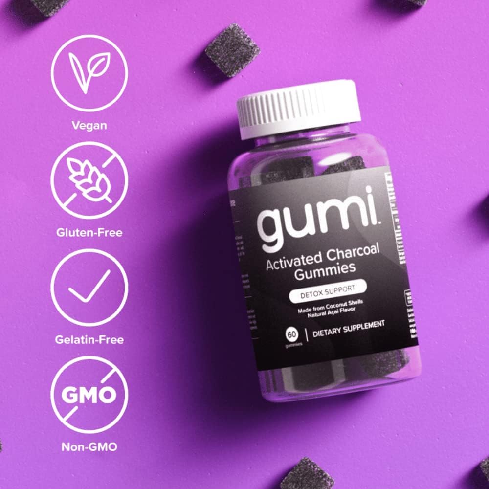 Gumi Coconut Activated Charcoal Gummies - 200mg per Gummy, 60 Count