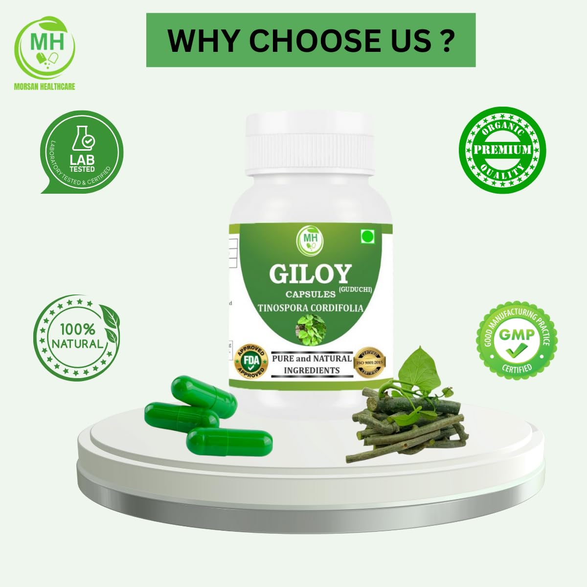 Generic Giloy (Tinospora Cordifolia) Capsules, 60 Count