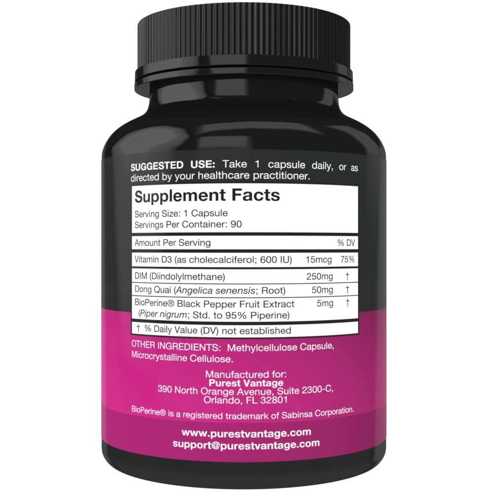 Purest Vantage DIM Supplement 250mg Diindolylmethane, 90 Capsules