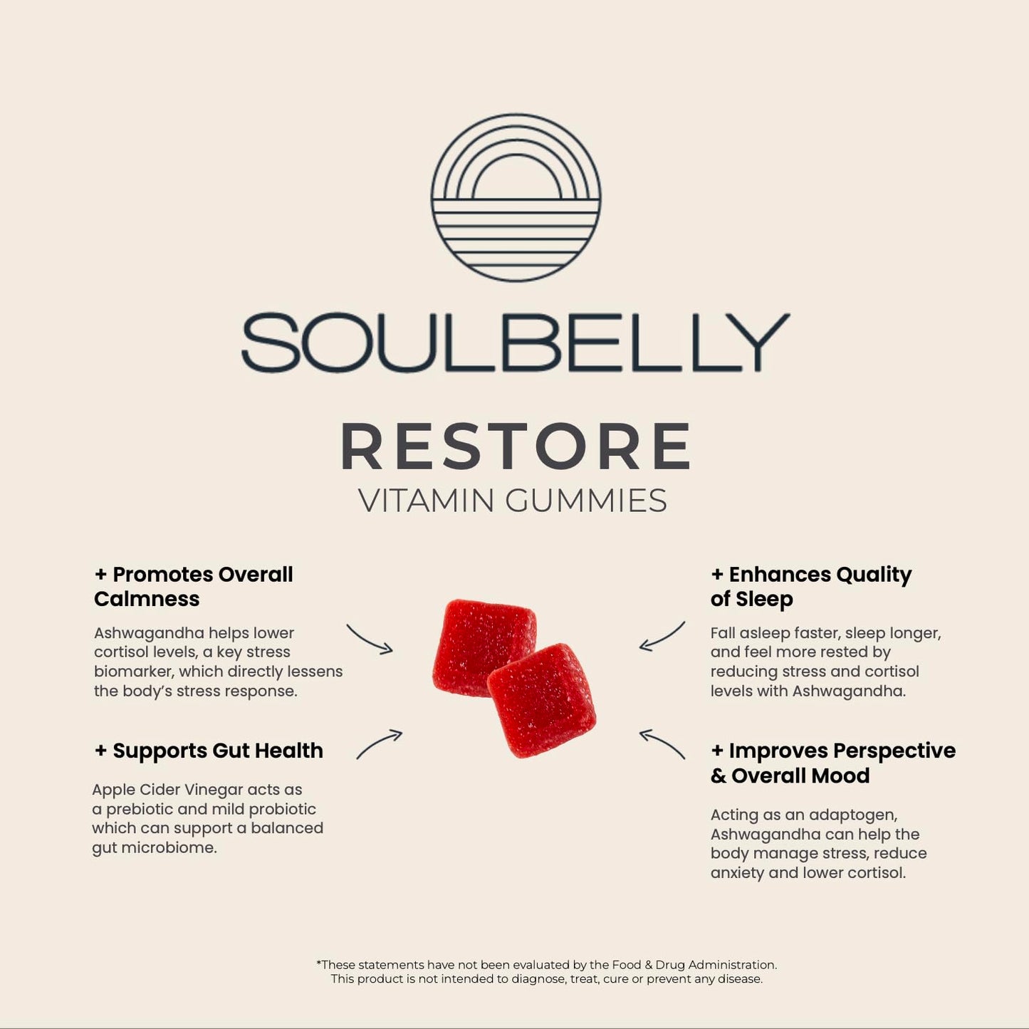 SOULBELLY Ashwagandha + Apple Cider Vinegar Gummies 60 Count