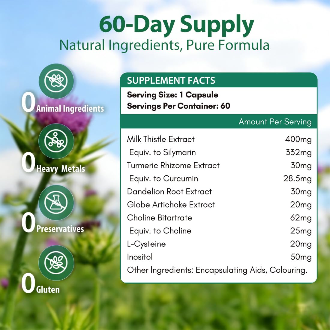 NYO3 Milk Thistle 70:1 Extract 400mg Capsule 60 Count