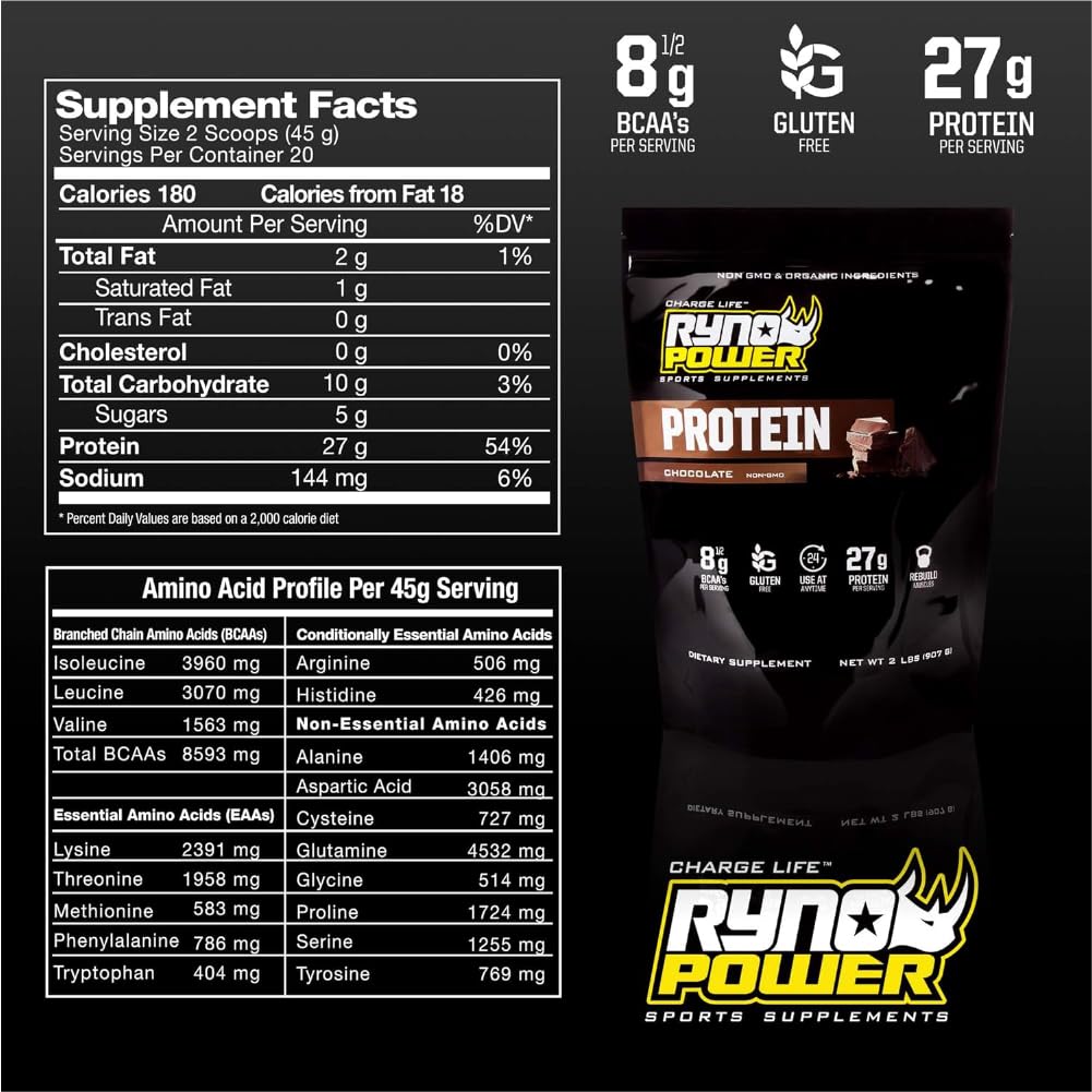 Ryno Power All Natural Whey Protein Powder, Chocolate, 32 Servings