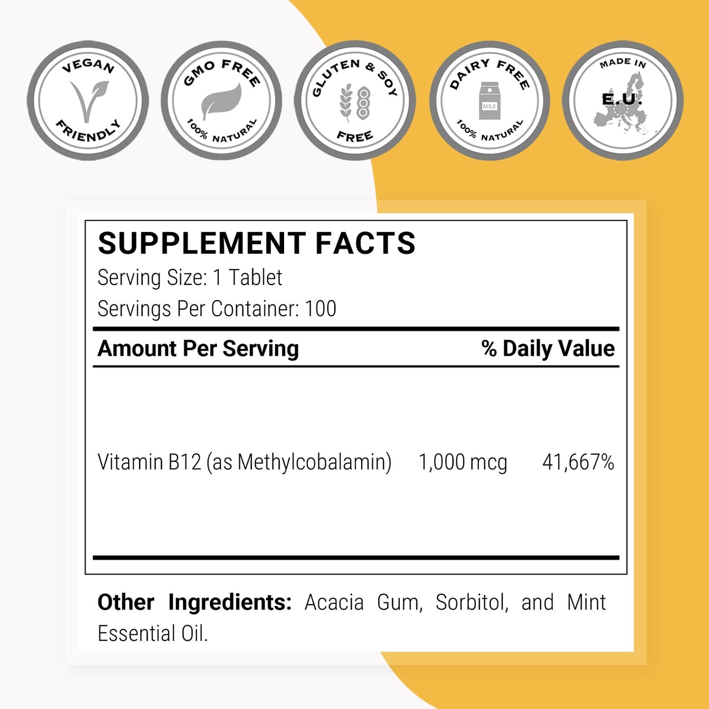Supersmart Methylcobalamin B12 1000mcg Tablet 100 Count