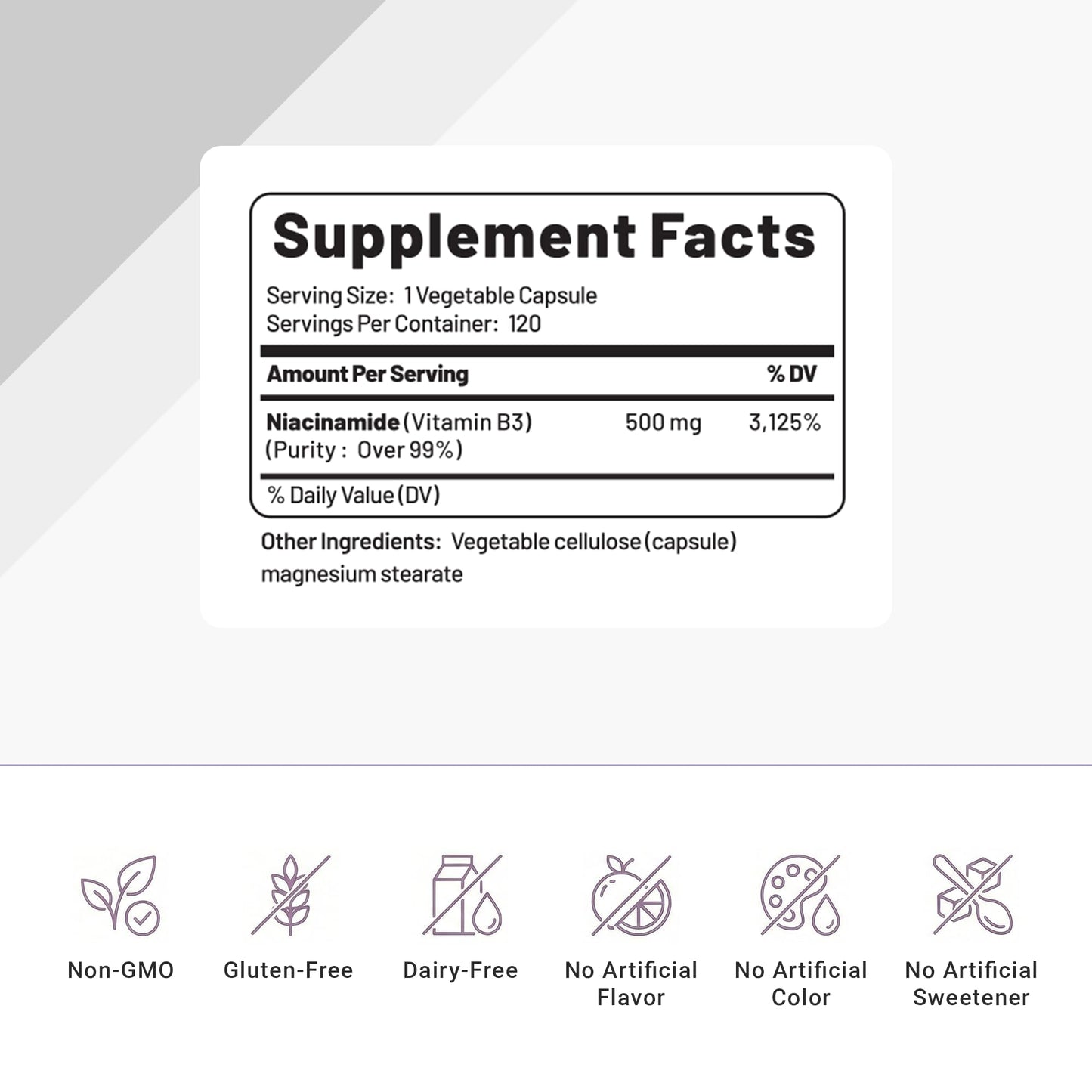 CGMLABS Niacinamide 500mg Capsules (Vitamin B3), 120 Capsules