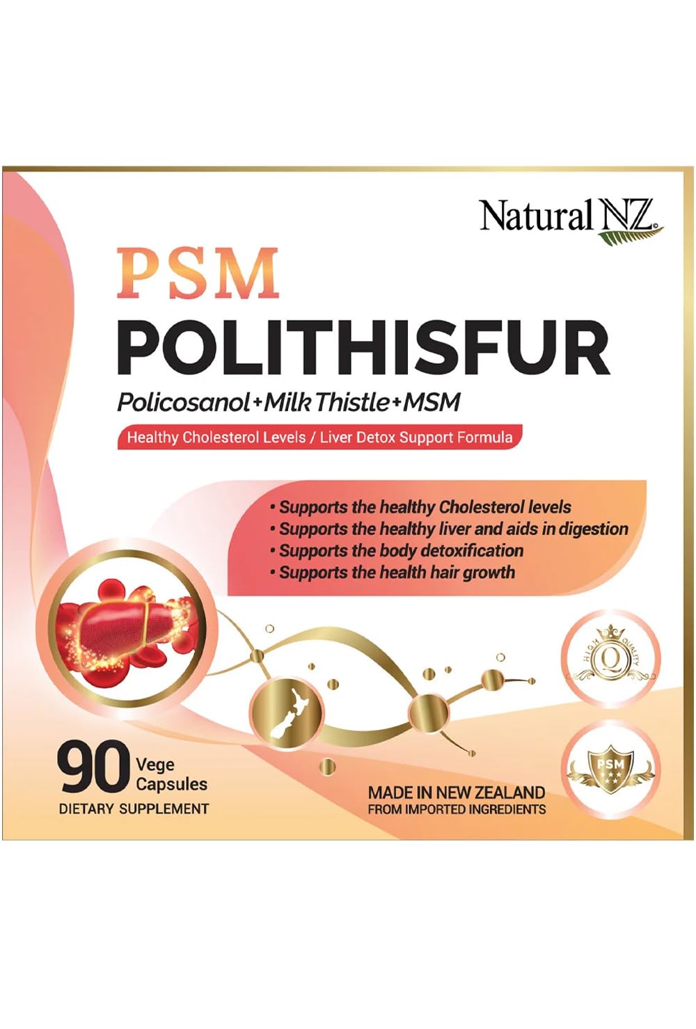 Natural NZ Polithisfur (Policosanol + Milk Thistle + MSM) Vege Capsules, 90