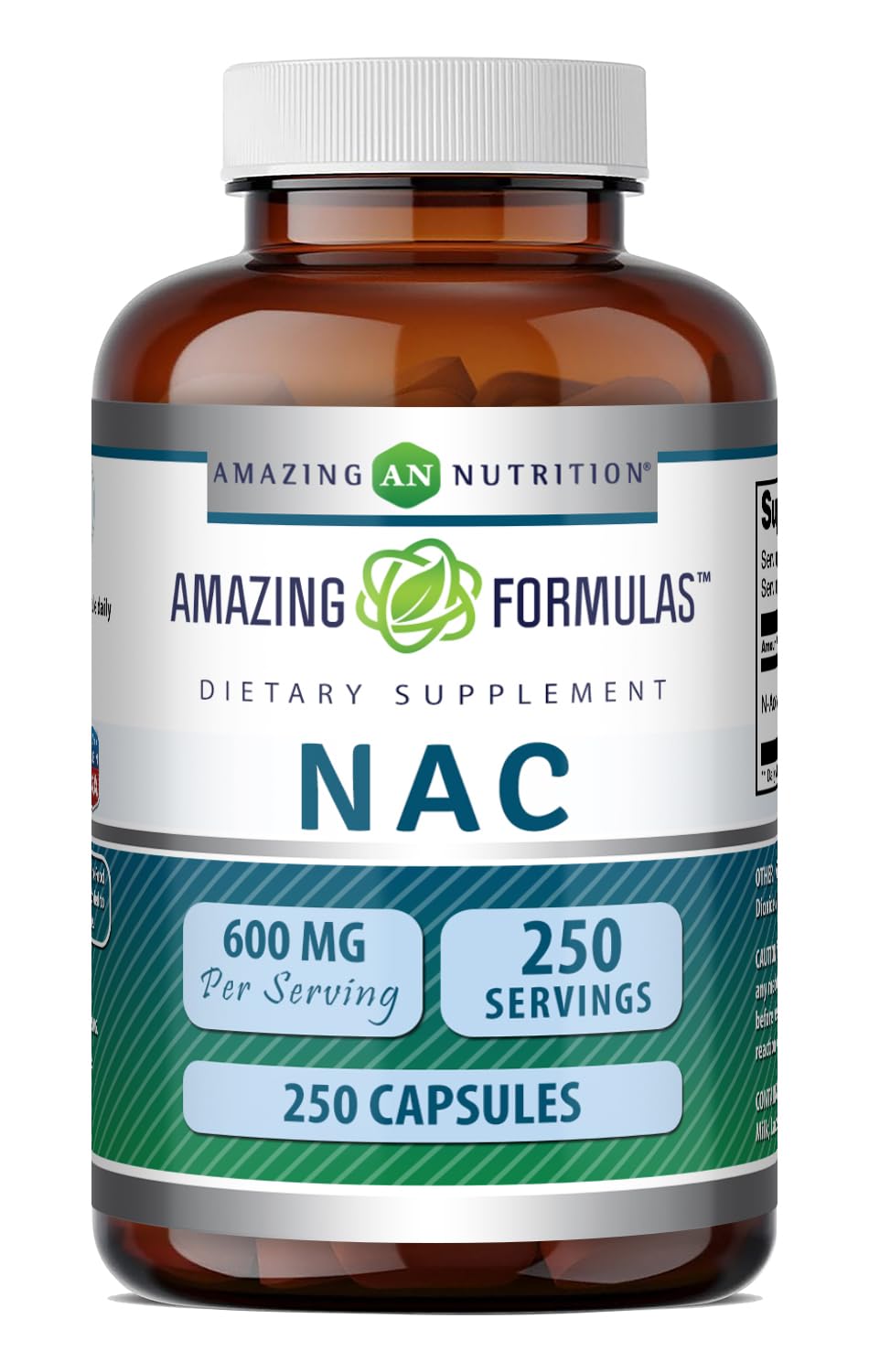 Amazing Nutrition NAC (N-Acetyl-L-Cysteine) Supplement Capsules, 250 Capsules