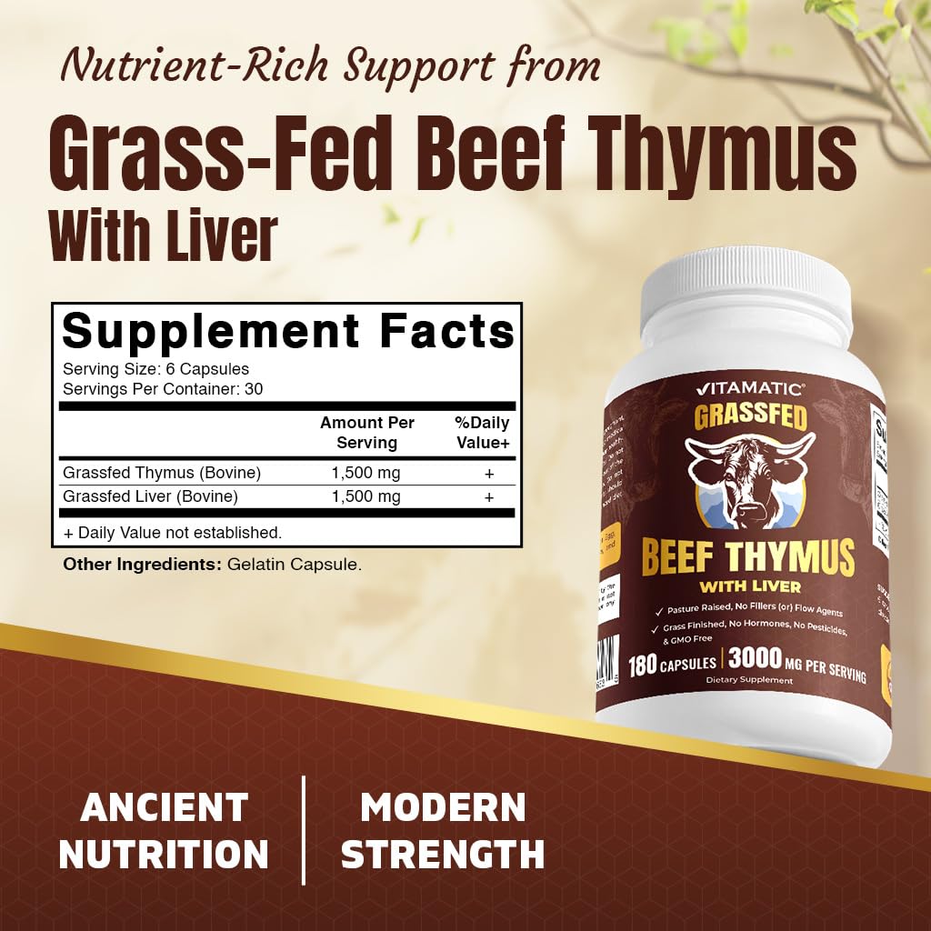 Vitamatic Grass-Fed Beef Thymus + Liver 180 Capsules