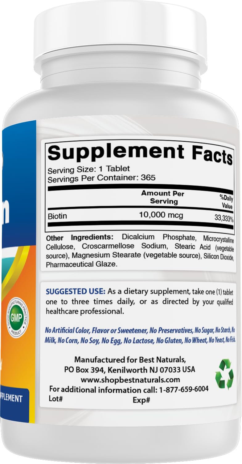 Best Naturals Biotin 10,000 mcg Tablets, 1095 Count