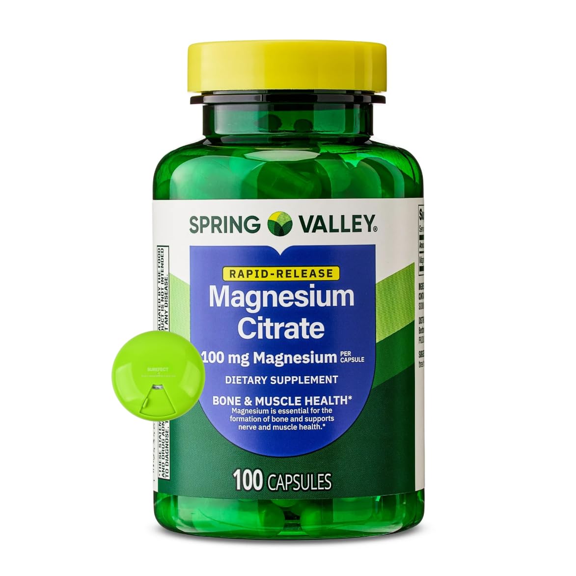 SUREFECT Magnesium Citrate Rapid-Release Bone Health Dietary Supplement Capsules, 100 Count