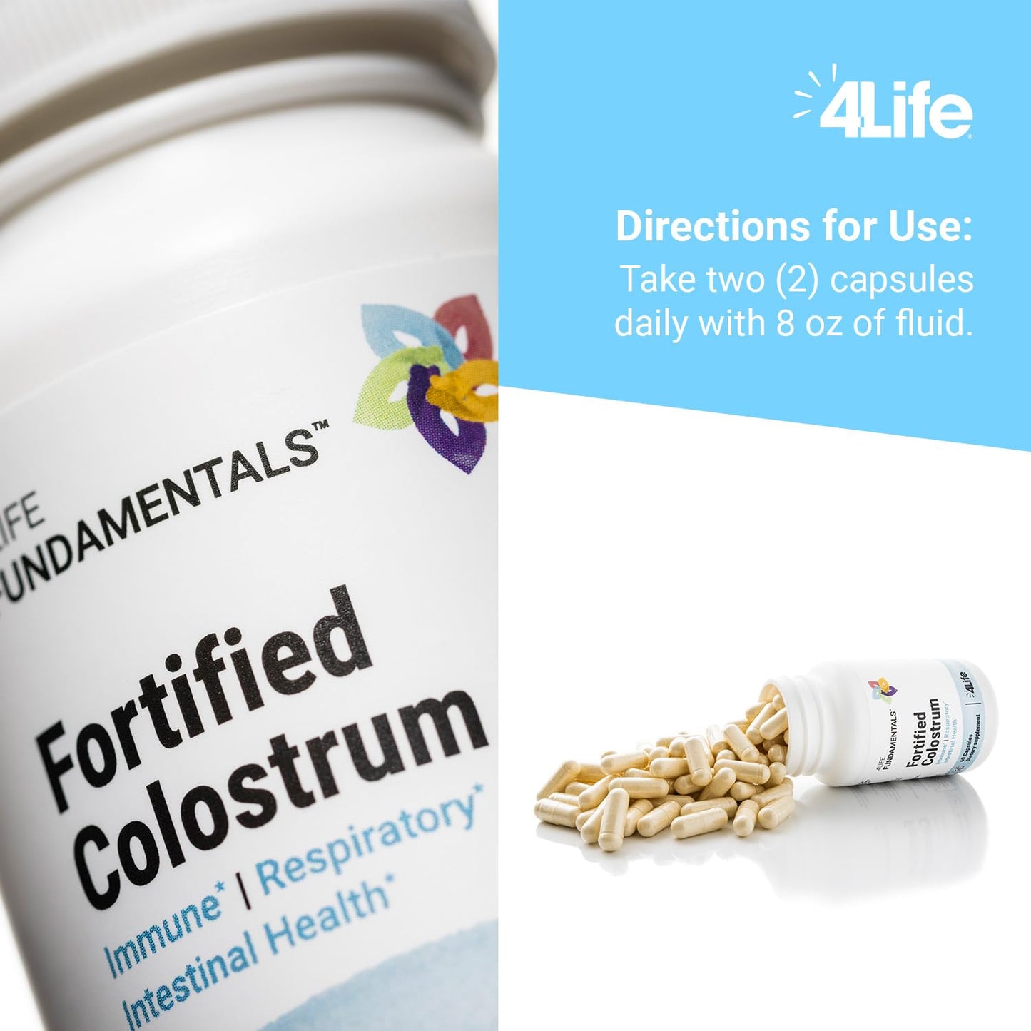 4Life Fortified Colostrum Immune, Respiratory & Gut Support with Lactoferrin Capsules, 60 Count