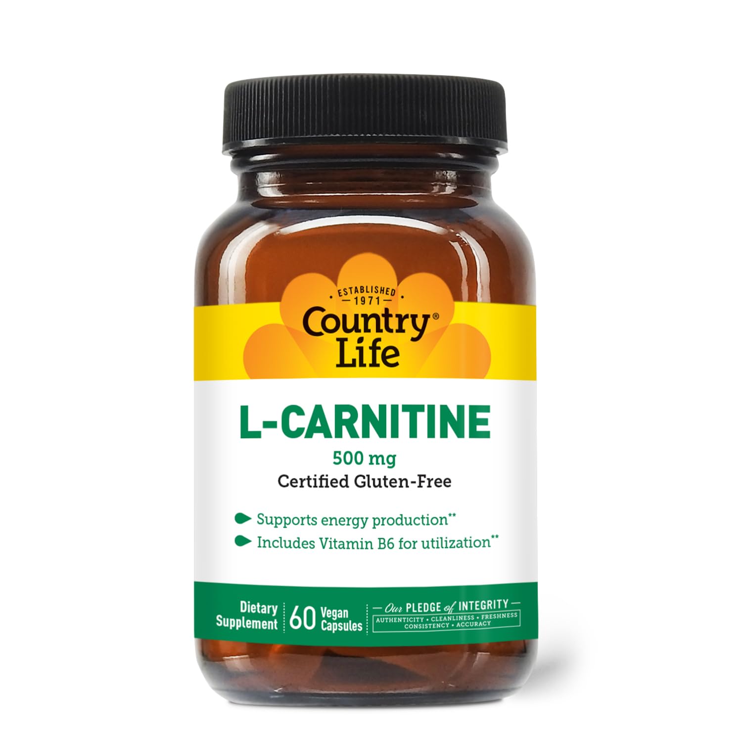 Country Life L-Carnitine 500 mg with Vitamin B6, 60 Capsules