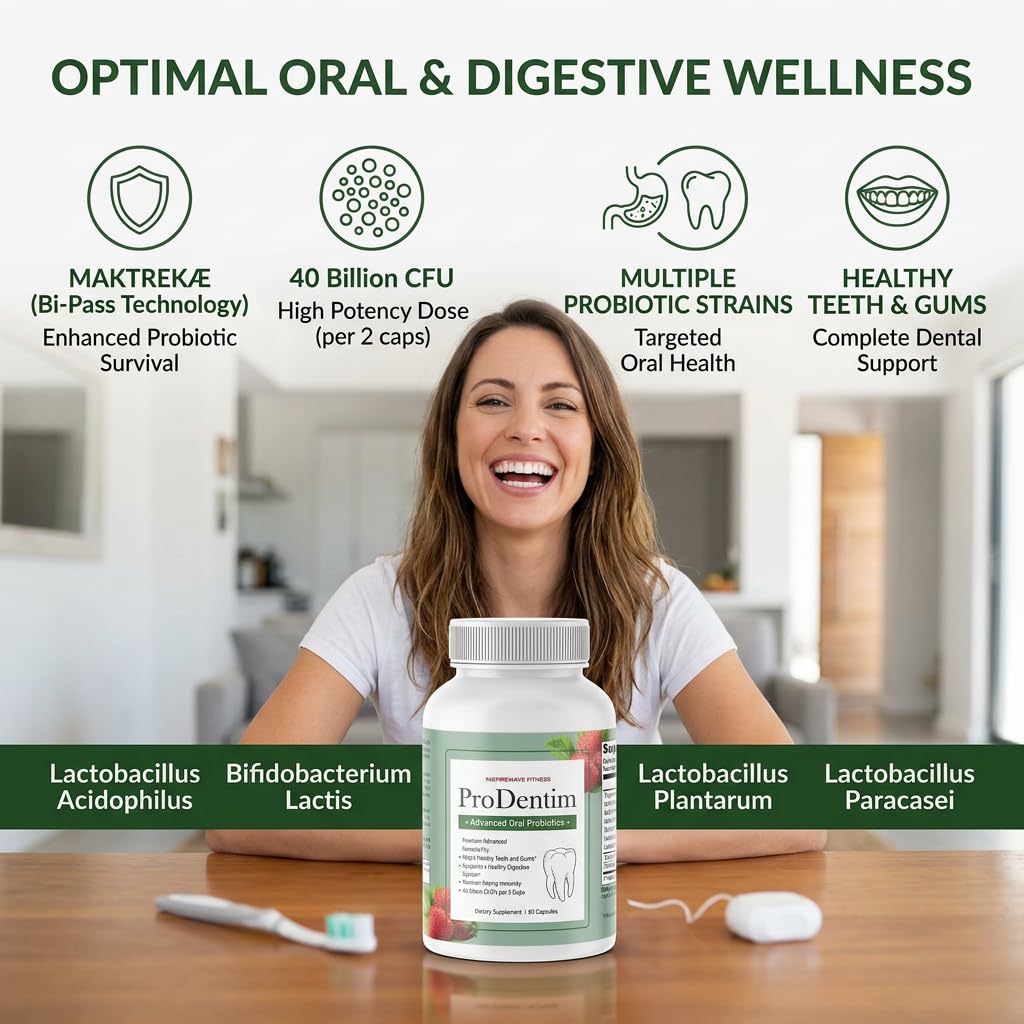 Fitness InspireWays ProDentim Advanced Oral Health Probiotics– Advanced Formula for Healthy Gums, Teeth, Fresh Breath - Oral Probiotics for Bad Breath Support 60 Capsules