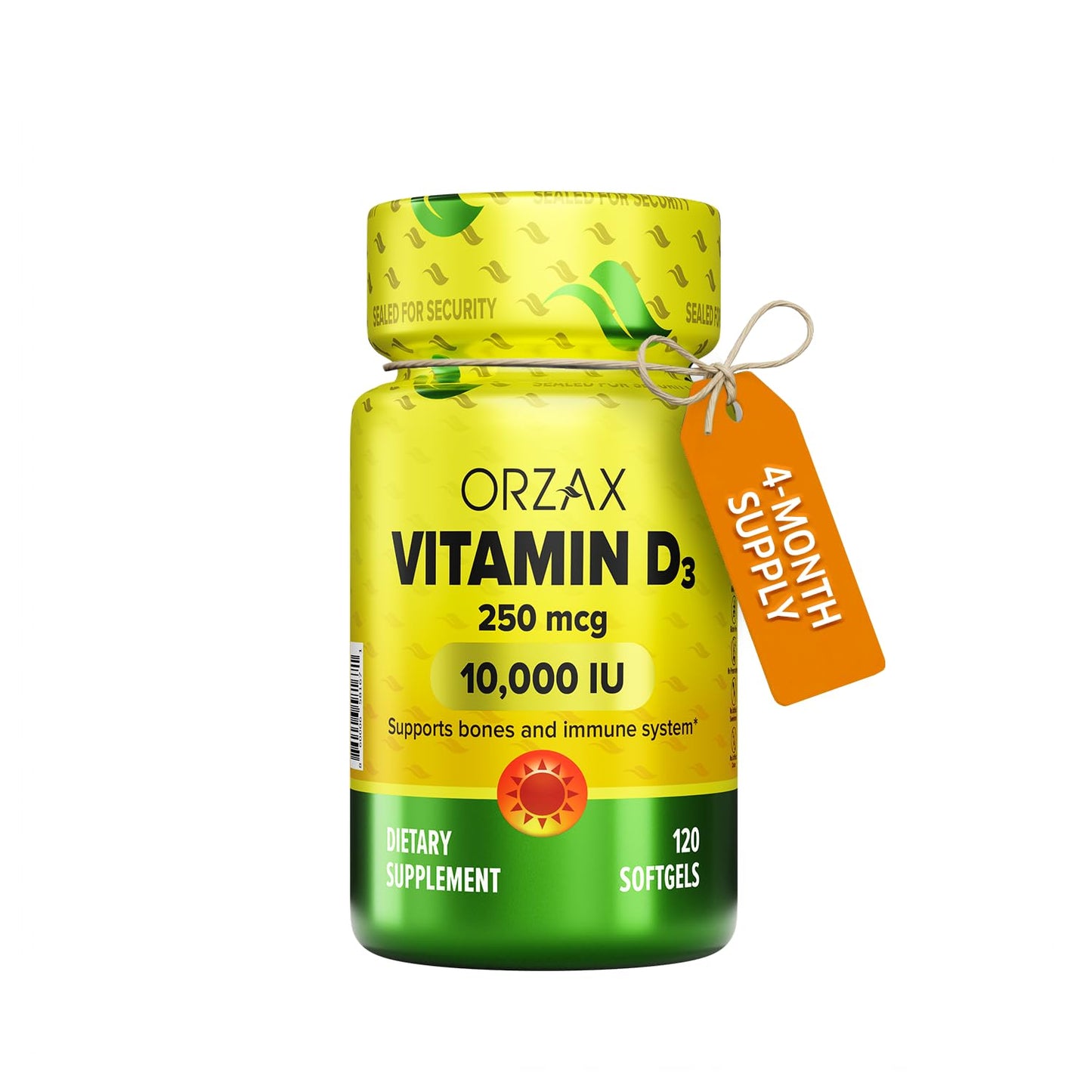 ORZAX Vitamin D3 10000 iu (250 mcg) Softgel 120 Count