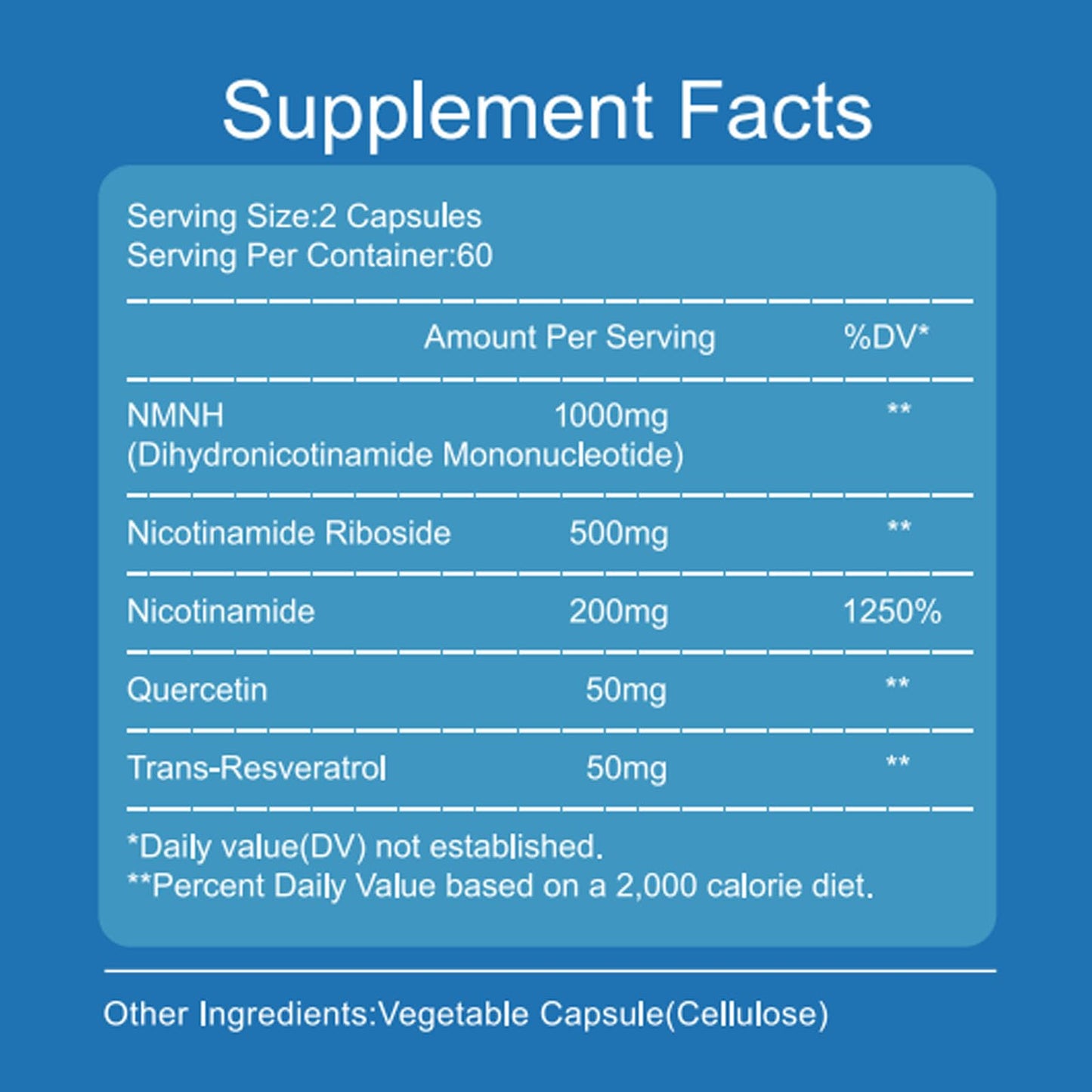 YZQ WAIDE NMNH (Dihydronicotinamide Mononucleotide) 1000mg Capsules 120 Count