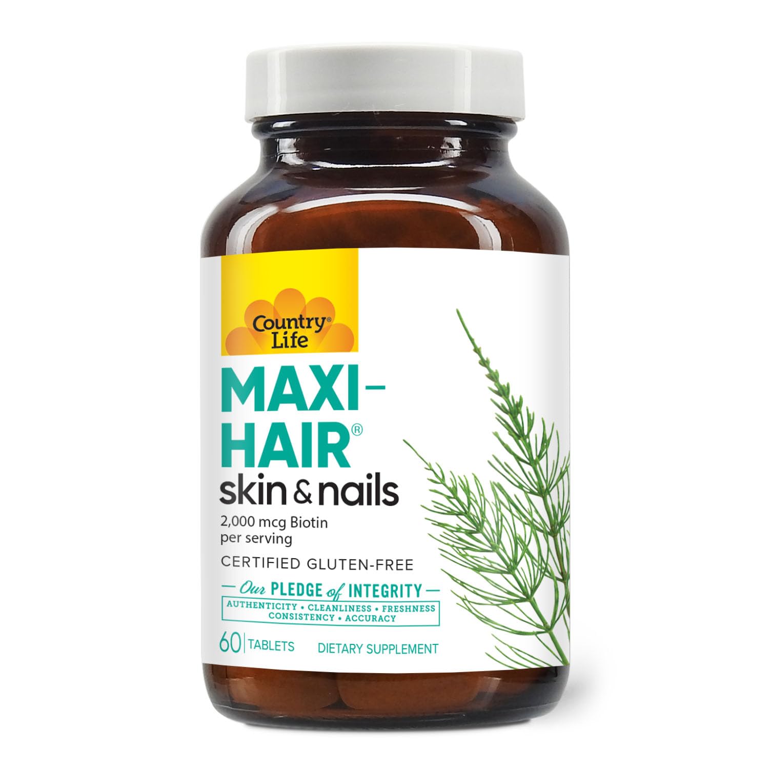 Country Life Maxi-Hair Supplement 2000mcg Biotin & Vitamins for Hair, Skin & Nails Tablet, 60 Tablets