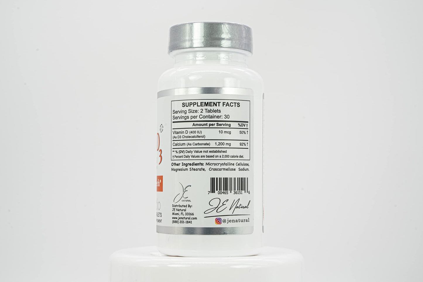 Generic JE Natural Calcium 1200 mg + D3 400 IU Tablets, 60 Count