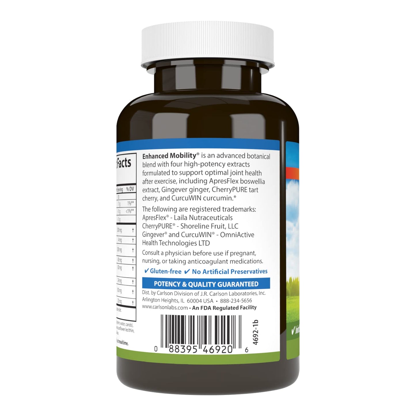 Carlson Enhanced Mobility Botanical Joint Support with Boswellia Tart Cherry Curcumin Ginger 120 Softgels