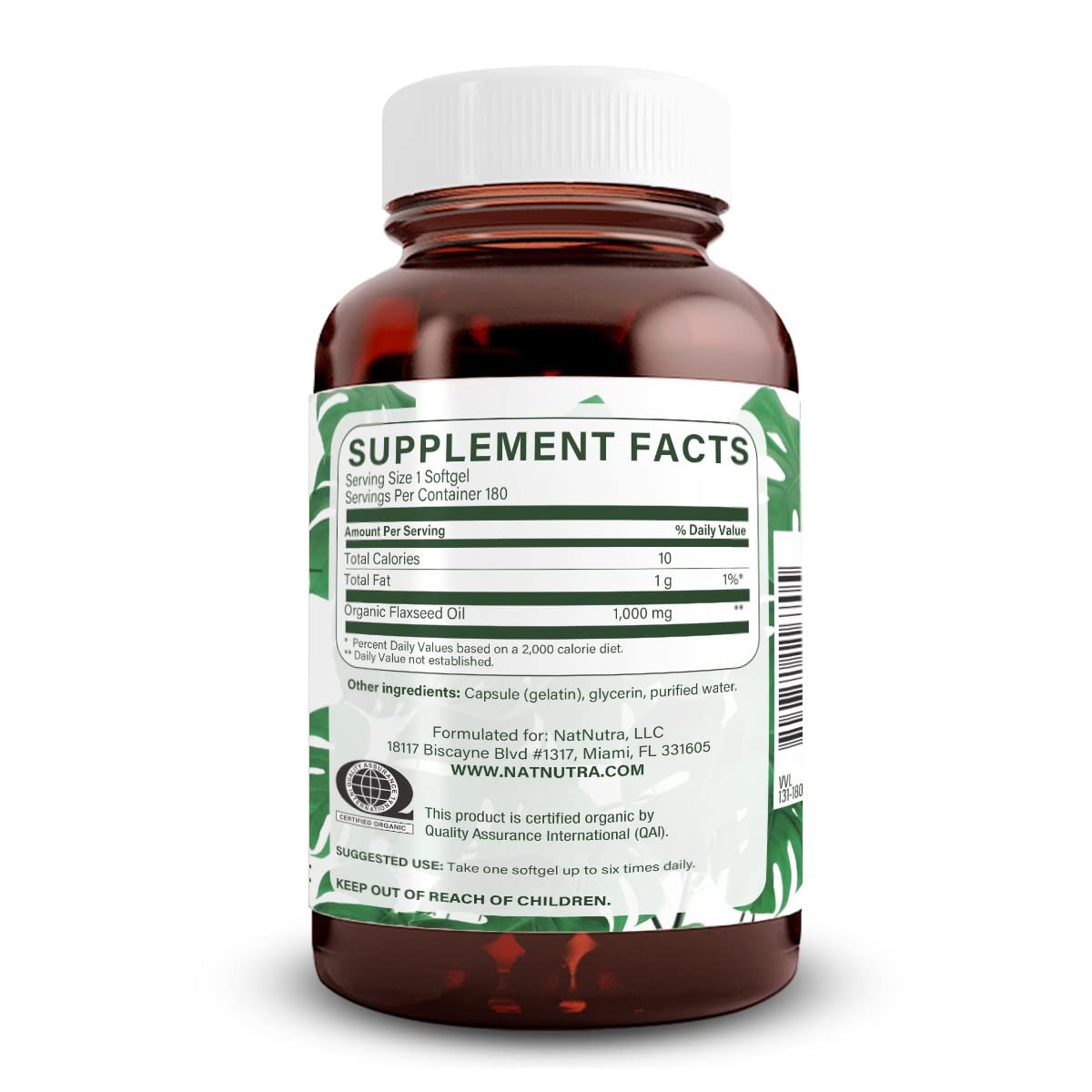 Natural Nutra Organic Flaxseed Oil Softgels, Omega 3 6 9, 1000 mg, 180 Capsules