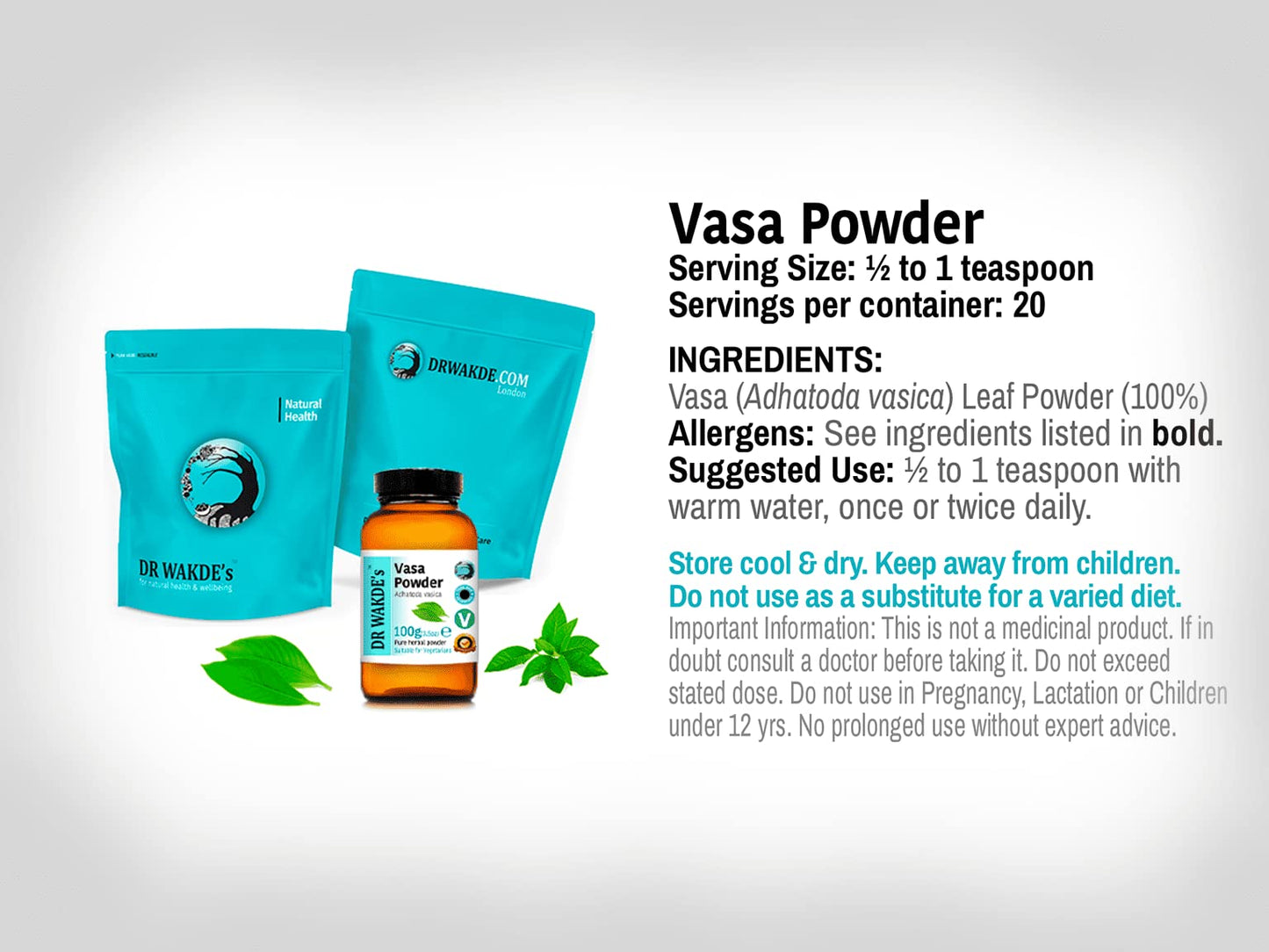 DR WAKDE's Vasa Powder (Adhatoda vasica), Powder, 3.53 oz