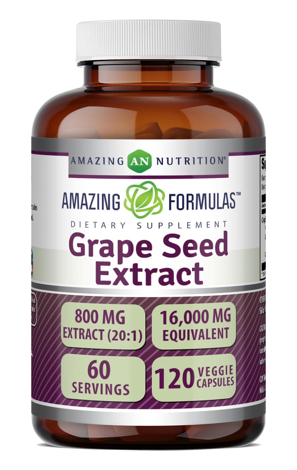 Amazing Nutrition Grapeseed 800 Mg 20:1 Extract Capsules 120 Count