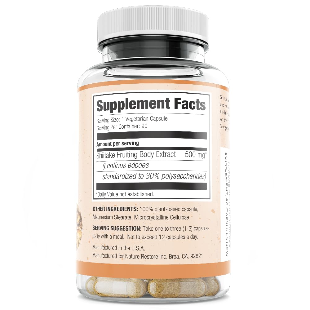 Nature Restore Shiitake Mushroom Extract Supplement Capsules, 90 Count