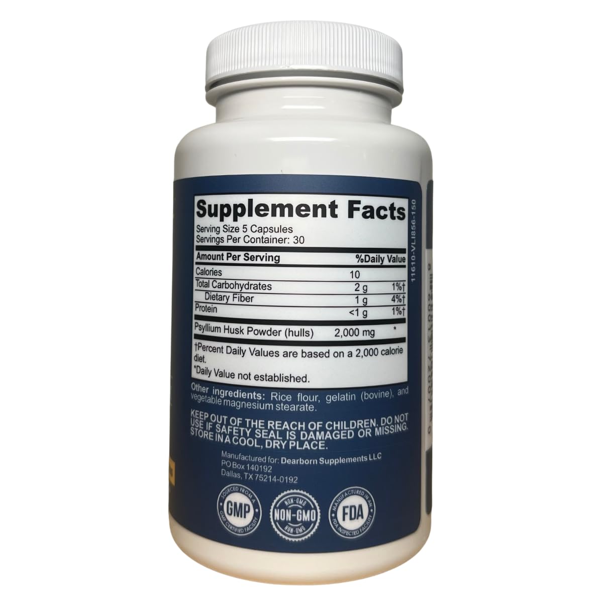 TRTL Supplements Psyllium Husk Capsules 150 Count