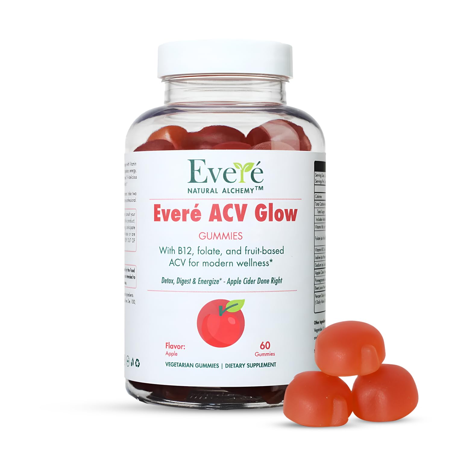 The EverÉ Natural Alchemy ACV Glow Gummies – Apple Cider Vinegar with B12, B6, Iodine, Folate, Beetroot & Pomegranate – Daily Wellness Support for Energy & Balance 60 Count