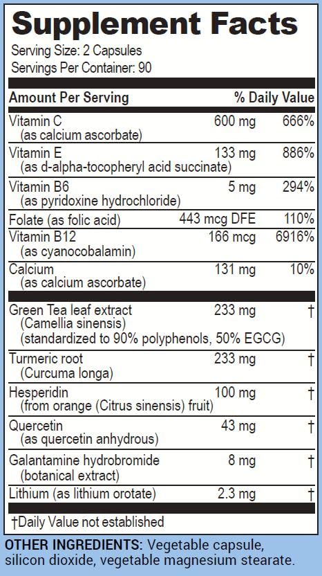 Life Enhancement Galantamind Brain Supplement for Memory and Focus - Vitamin B5 & Galantamine, Mental Clarity & Cognitive Enhancement, 180 Capsules