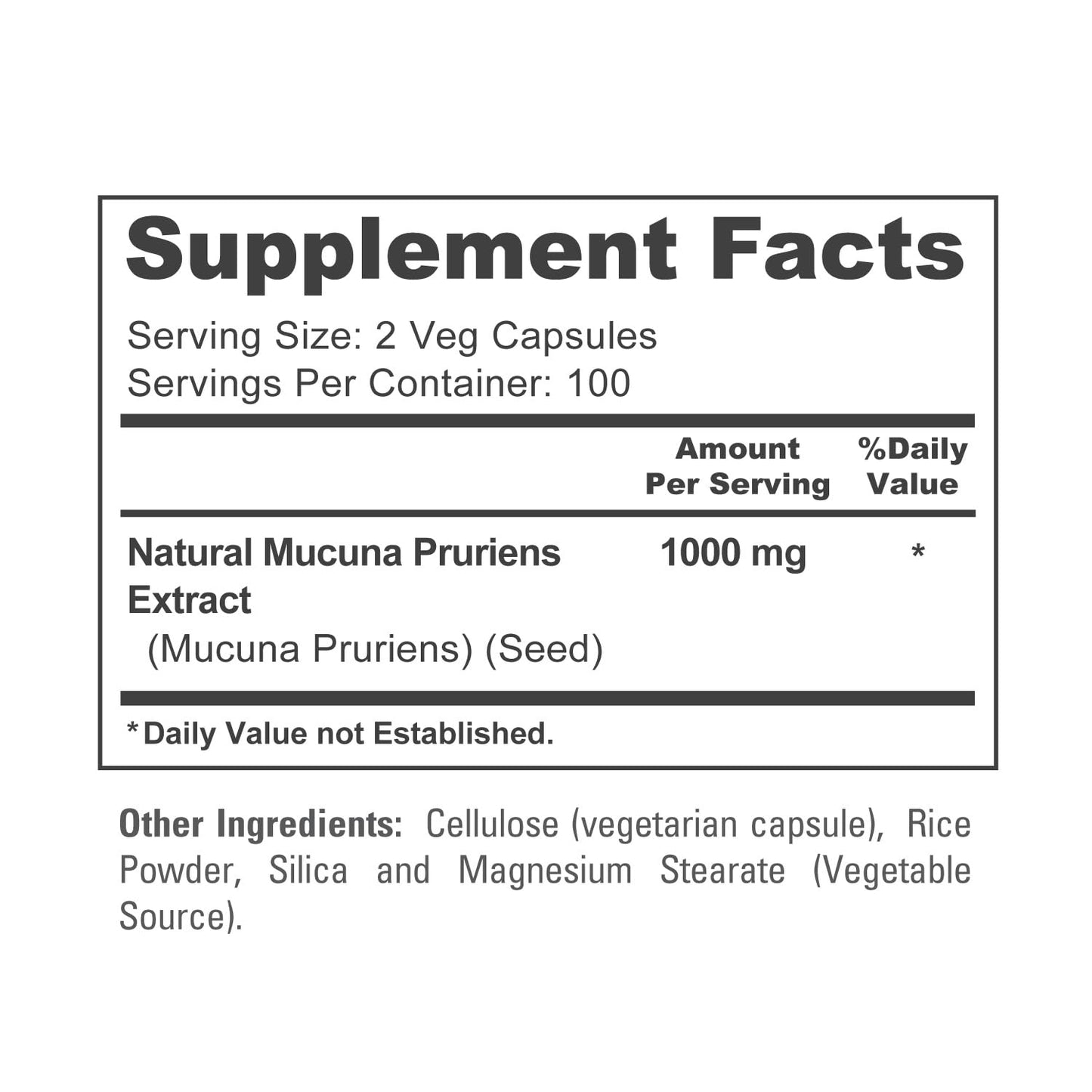 NusaPure Mucuna Pruriens 1000mg Capsules 200 Count
