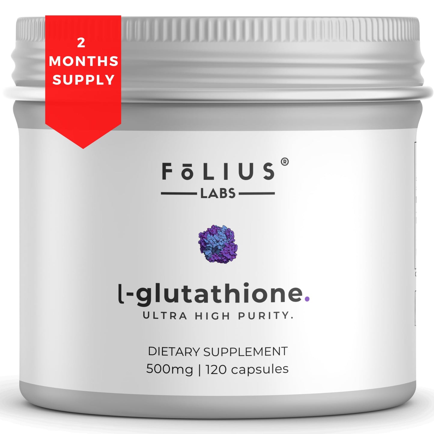 FOLIUS LABS L-Glutathione 98% Ultra High Strength 500mg Capsule, 120 Count