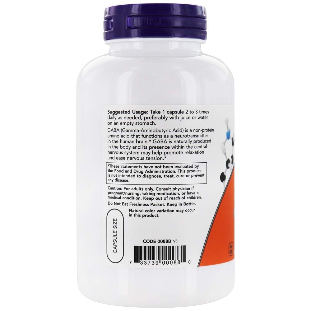 NOW Foods GABA with Vitamin B6 500 mg Capsules, 200 Capsules