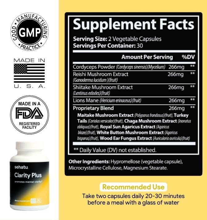 SEHATU Clarity Plus Cognitive Wellness Supplement Capsule 60 Count
