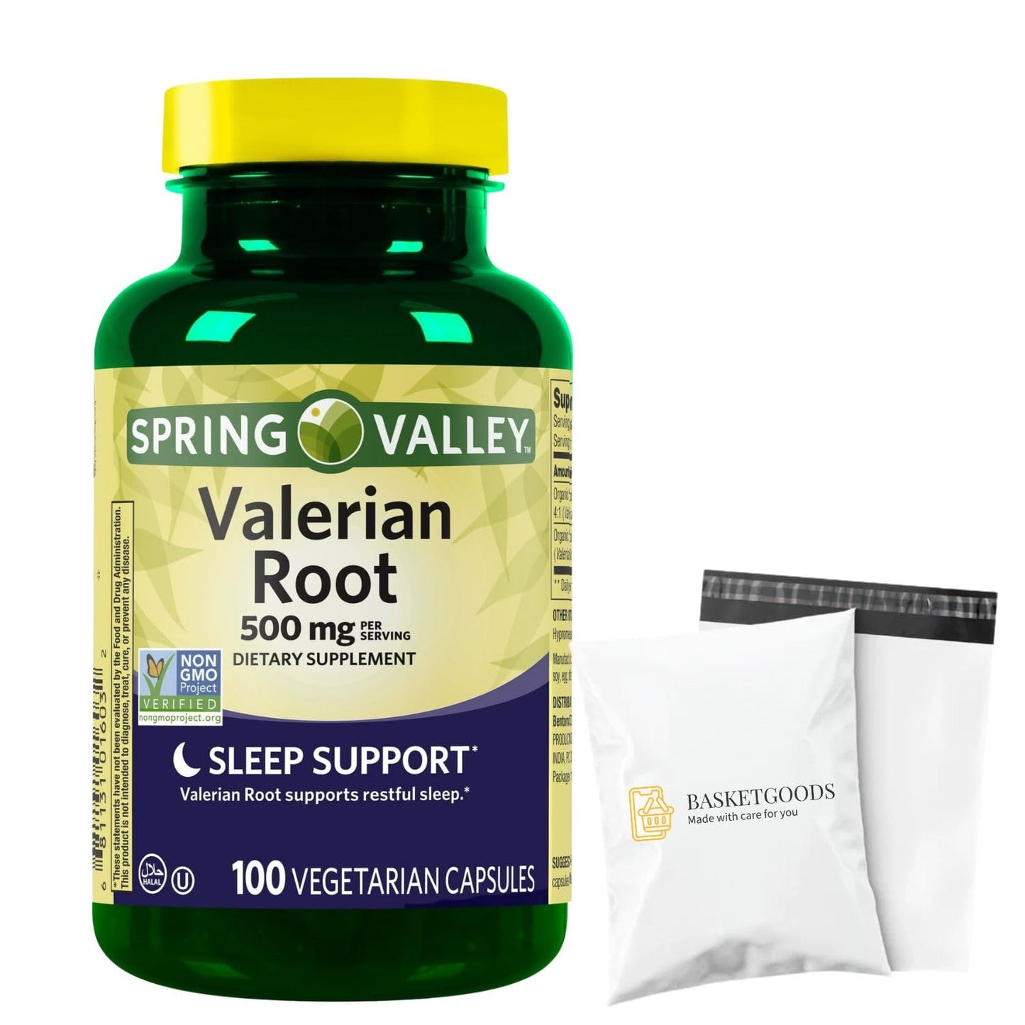 BASKETGOODS Valerian Root 500 mg Vegetarian Capsules, 100 Count