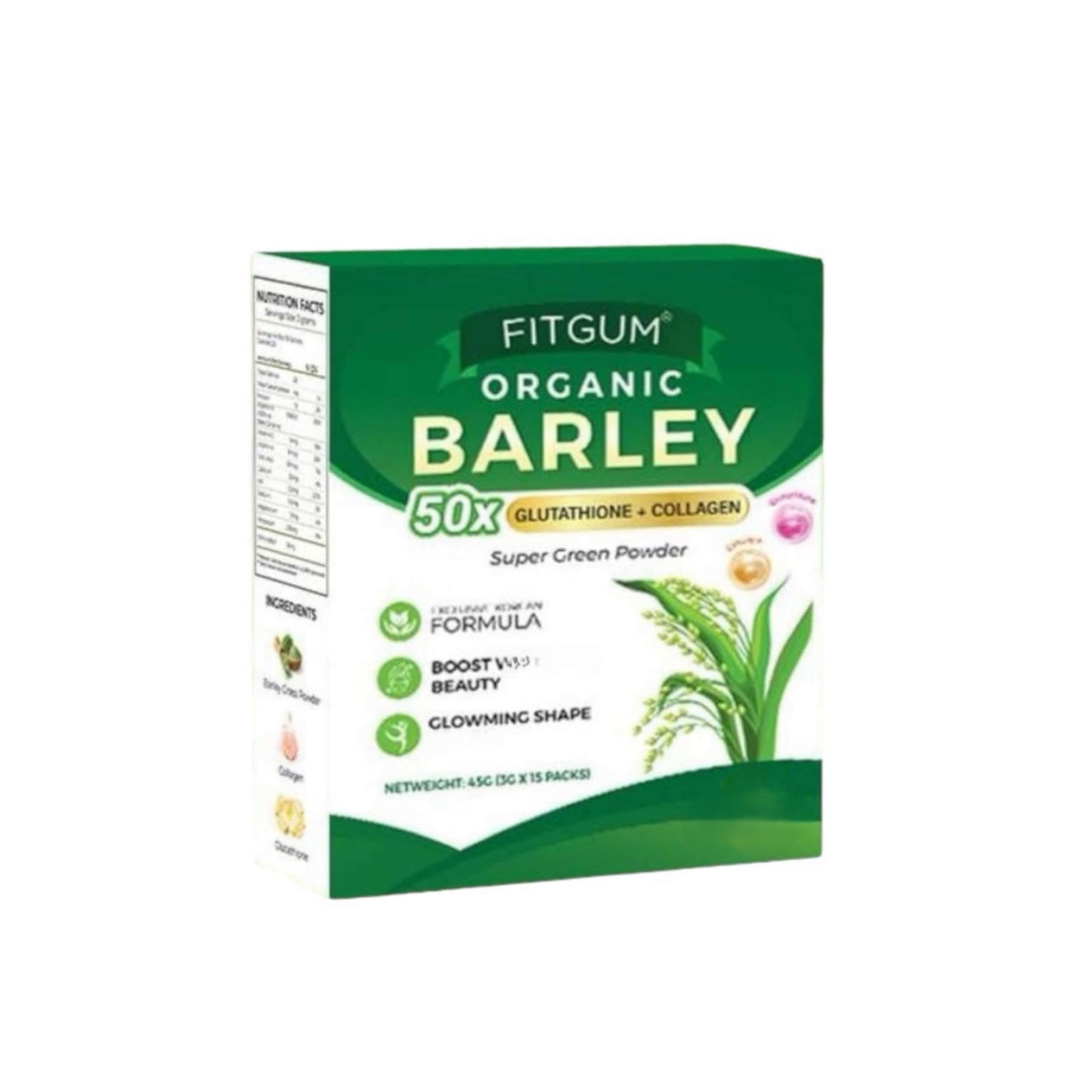 Generic FIT Gum Organic Barley 50X Glutathione & Collagen Super Green Powder, 1.57 oz