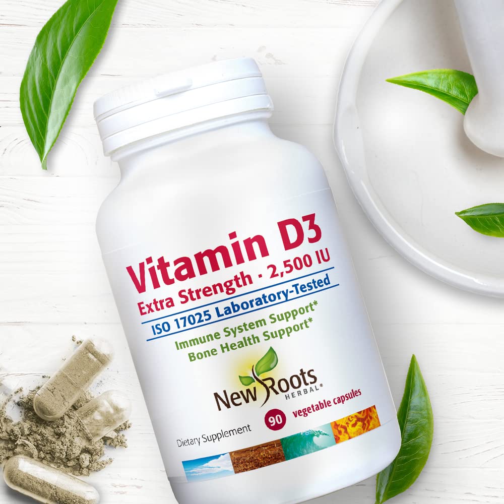 New Roots Herbal Vitamin D3 2500 IU (62.5 mcg), Non-GMO & Gluten-Free, 90 Veg Caps