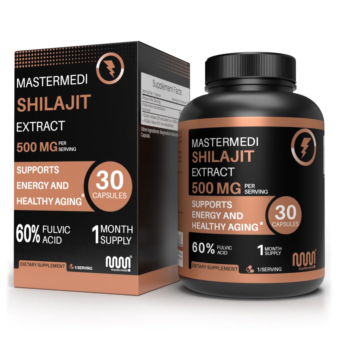 MasterMedi Shilajit 500mg Himalayan Extract Standardized to Fulvic Acid Energy, Stamina & Vitality Support, 30 Capsules