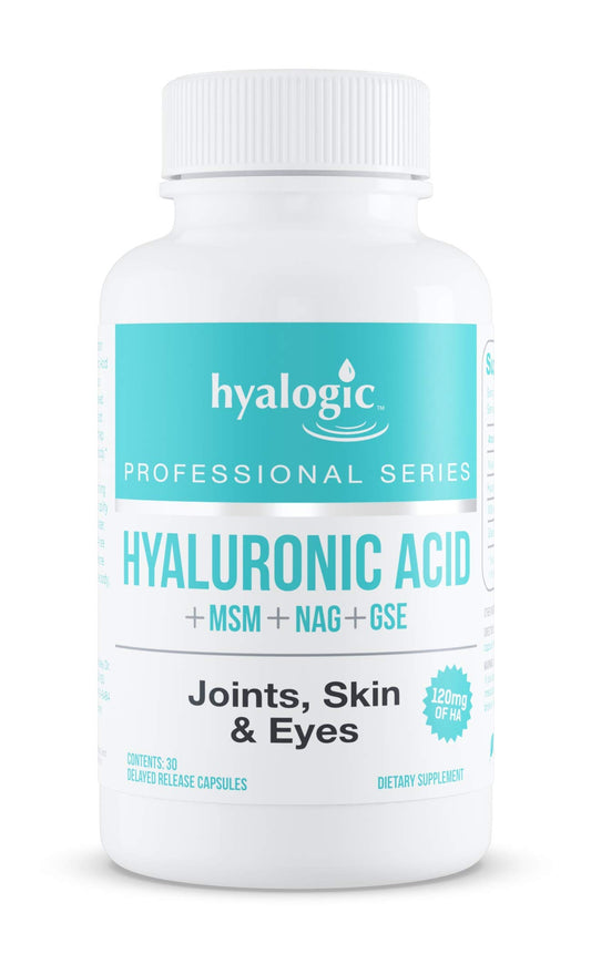 Hyalogic Hyaluronic Acid Delayed Release Capsules with Glucosamine MSM 120 mg, Non-GMO, 30 Capsules