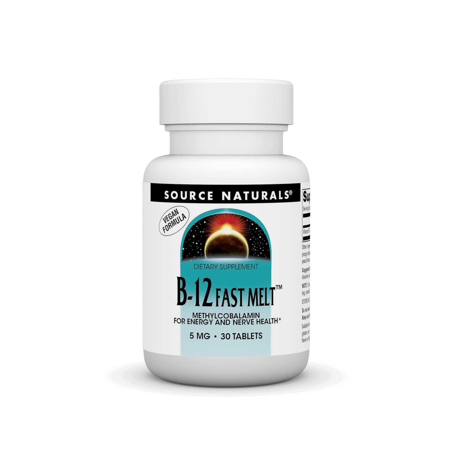Source Naturals Vitamin B-12 5 mg Fast Melt Vegan Formula Tablet, 30 Count