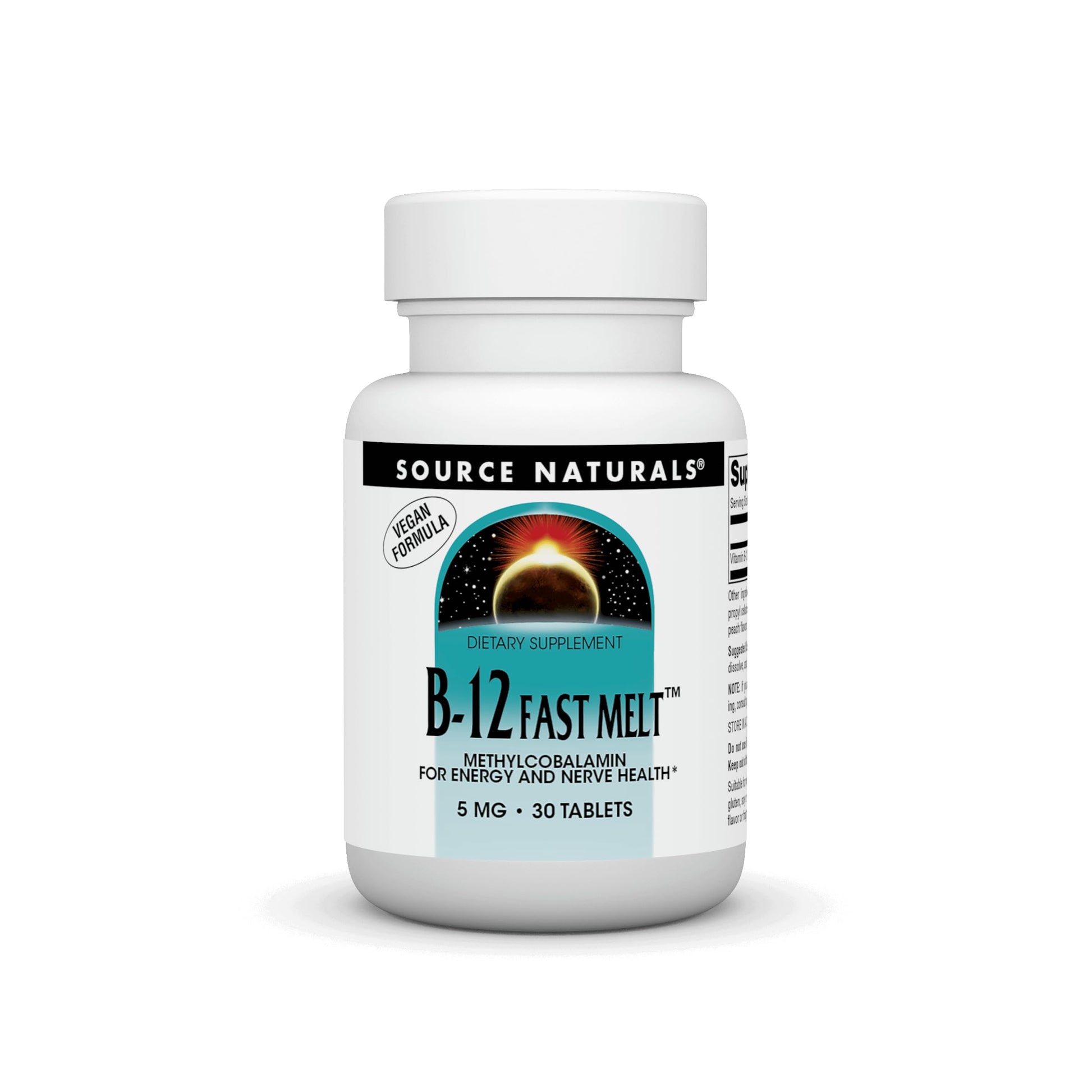 Source Naturals Vitamin B-12 5 mg Fast Melt Vegan Formula Tablet, 30 Count