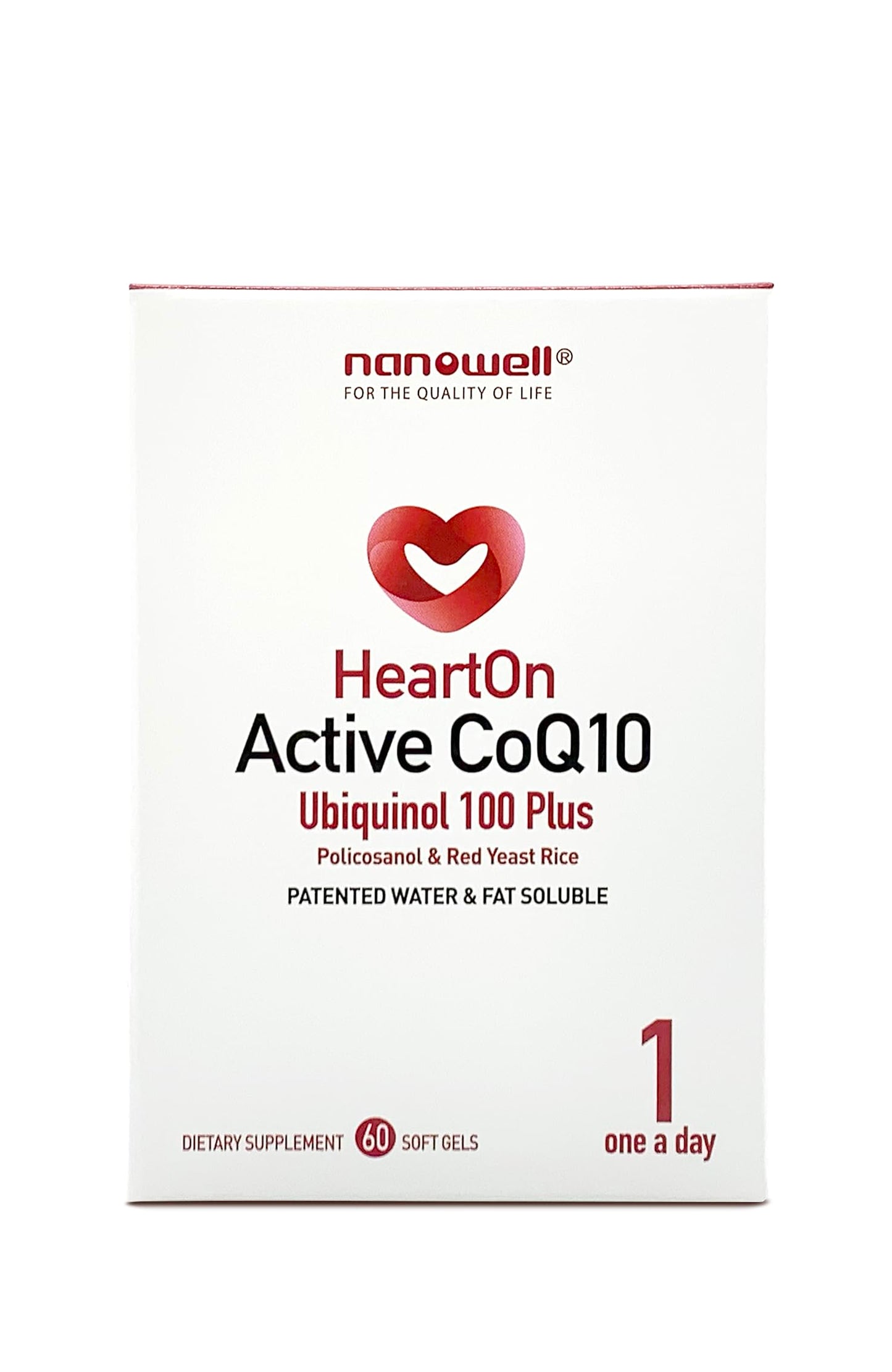 NANOWELL HeartOn Active CoQ10 Kaneka Ubiquinol 100 Plus Heart Health Supplement Softgels, 60 Count