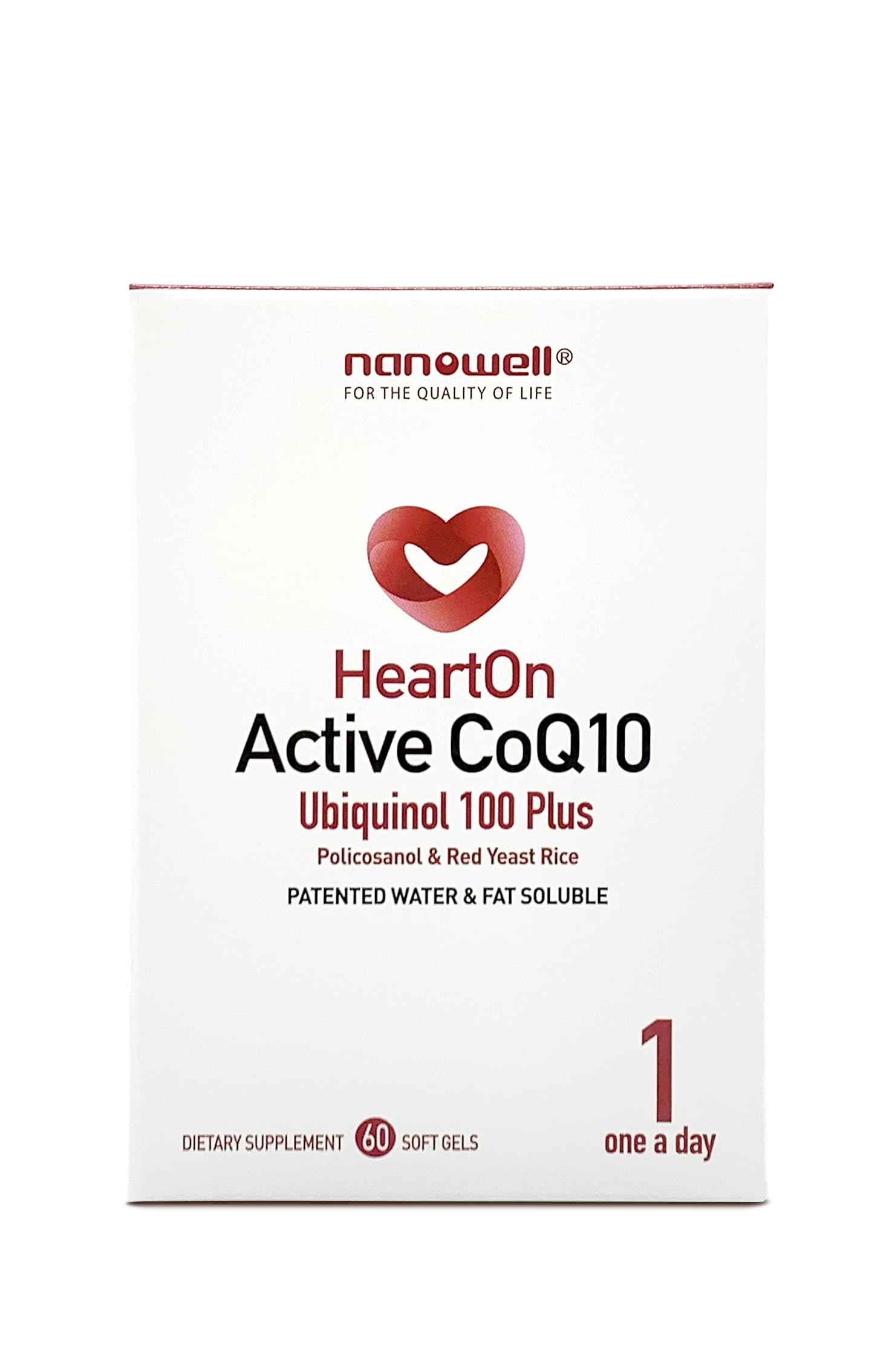 NANOWELL HeartOn Active CoQ10 Kaneka Ubiquinol 100 Plus Heart Health Supplement Softgels, 60 Count