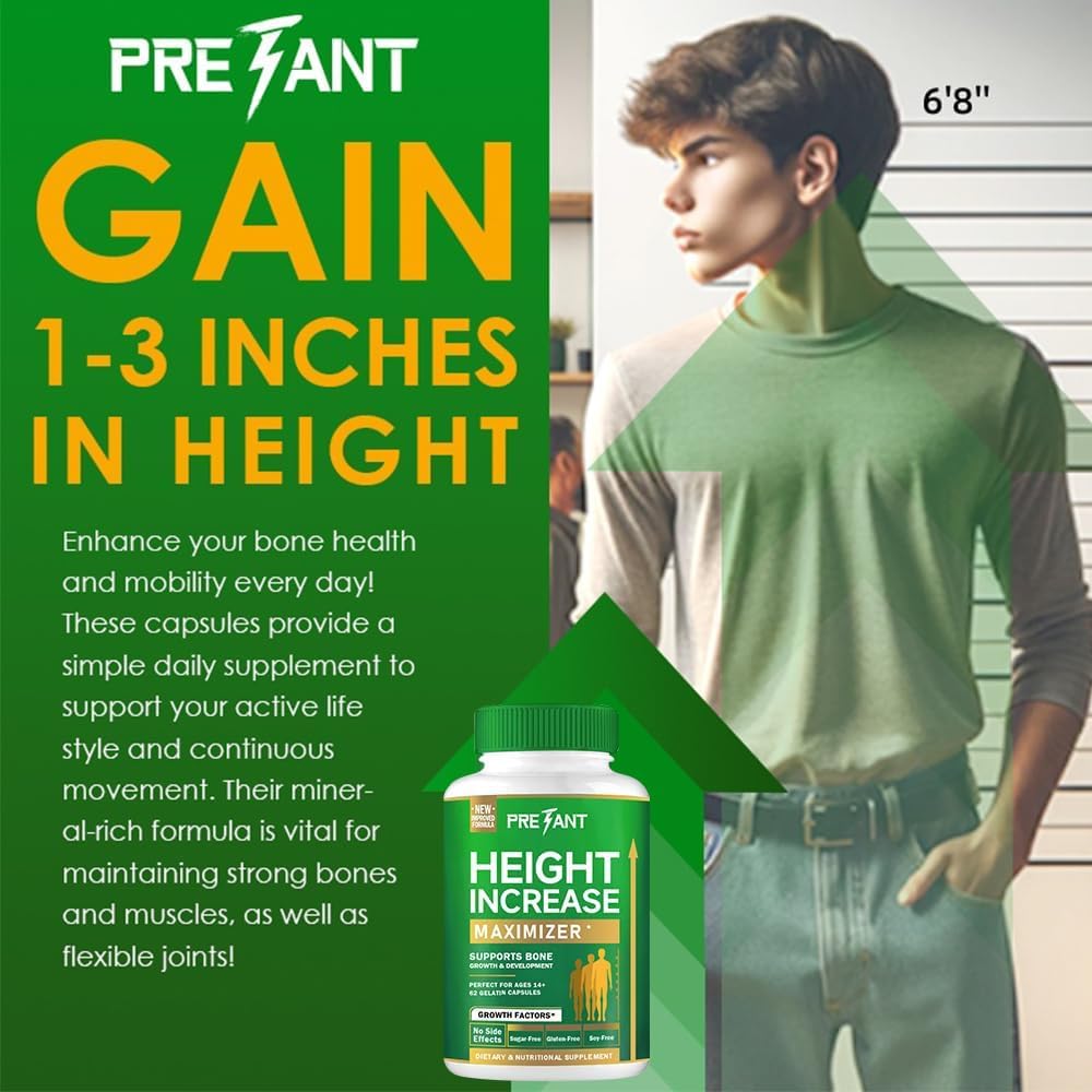 PRETANT Growth Capsules to Grow Taller - Height Growth Maximizer with Calcium for Bone Strength, 62 Capsules