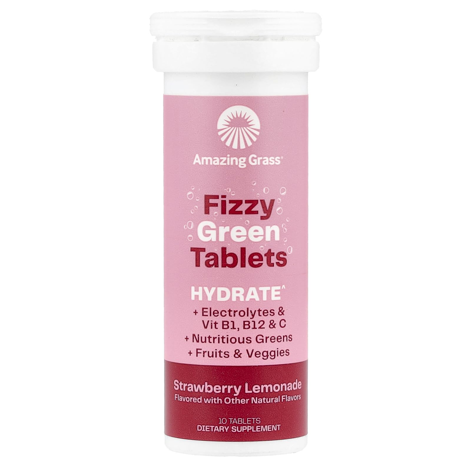 Amazing Grass Electrolyte Tablets Fizzy Greens Strawberry Lemonade, 10 Count