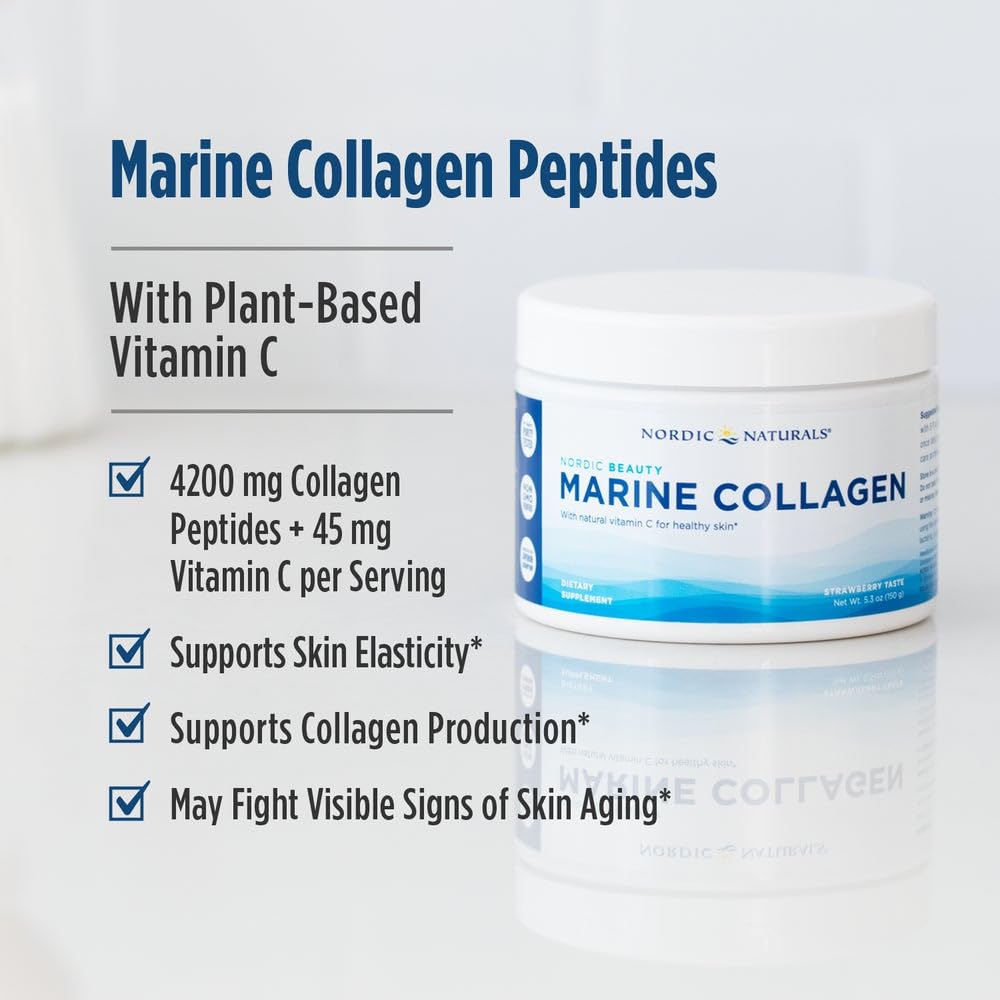 Nordic Naturals Nordic Beauty Marine Collagen Powder, 5.29 oz, Strawberry